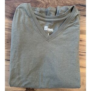 Berne V Neck Long Sleeve Shirt Green Cotton Poly Workwear Large USA Made